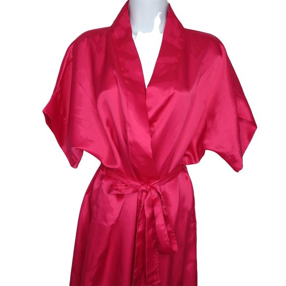 Vintage 80s Night Magic Hot Pink Kimono Robe Medium Knee Length Belted USA Made - Picture 4 of 10